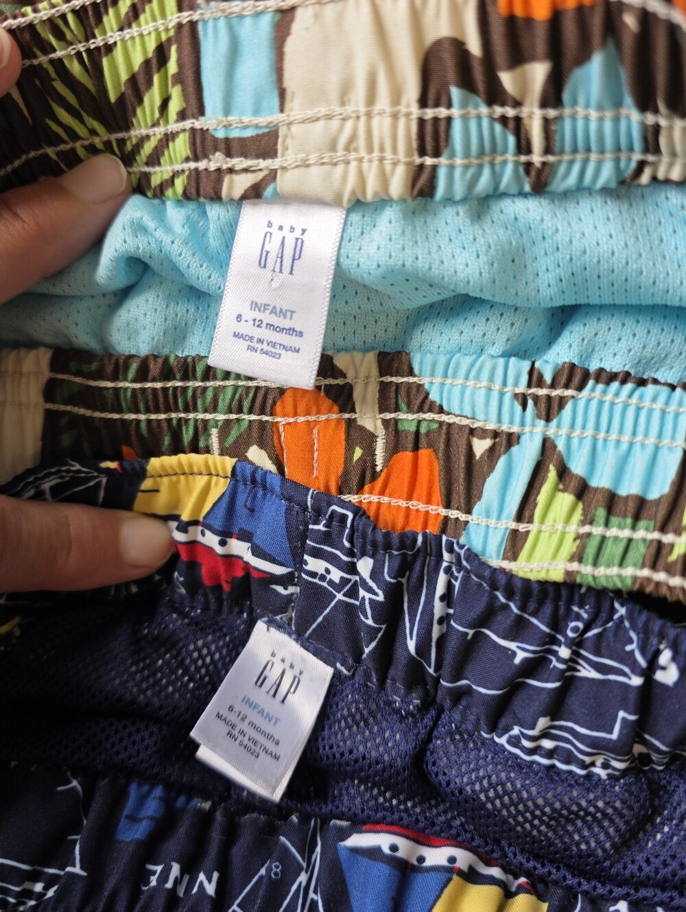 Baby Gap Swim Trunks Lot 2 Boys 6-12 Months Floral Sailboat Mesh Lined - Picture 6 of 6
